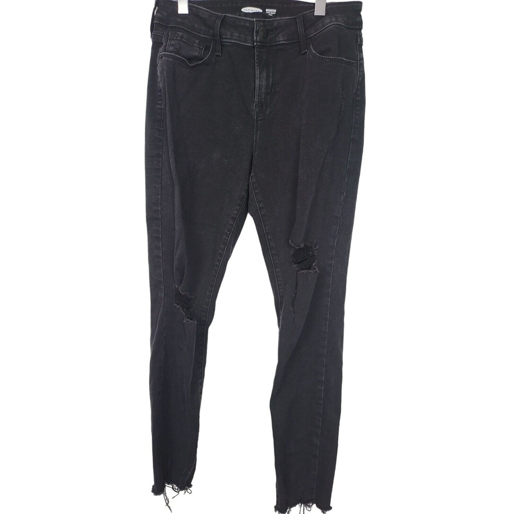 Old Navy Rockstar Super Skinny Ankle Jeans 6 Womens Black Distressed High Rise
